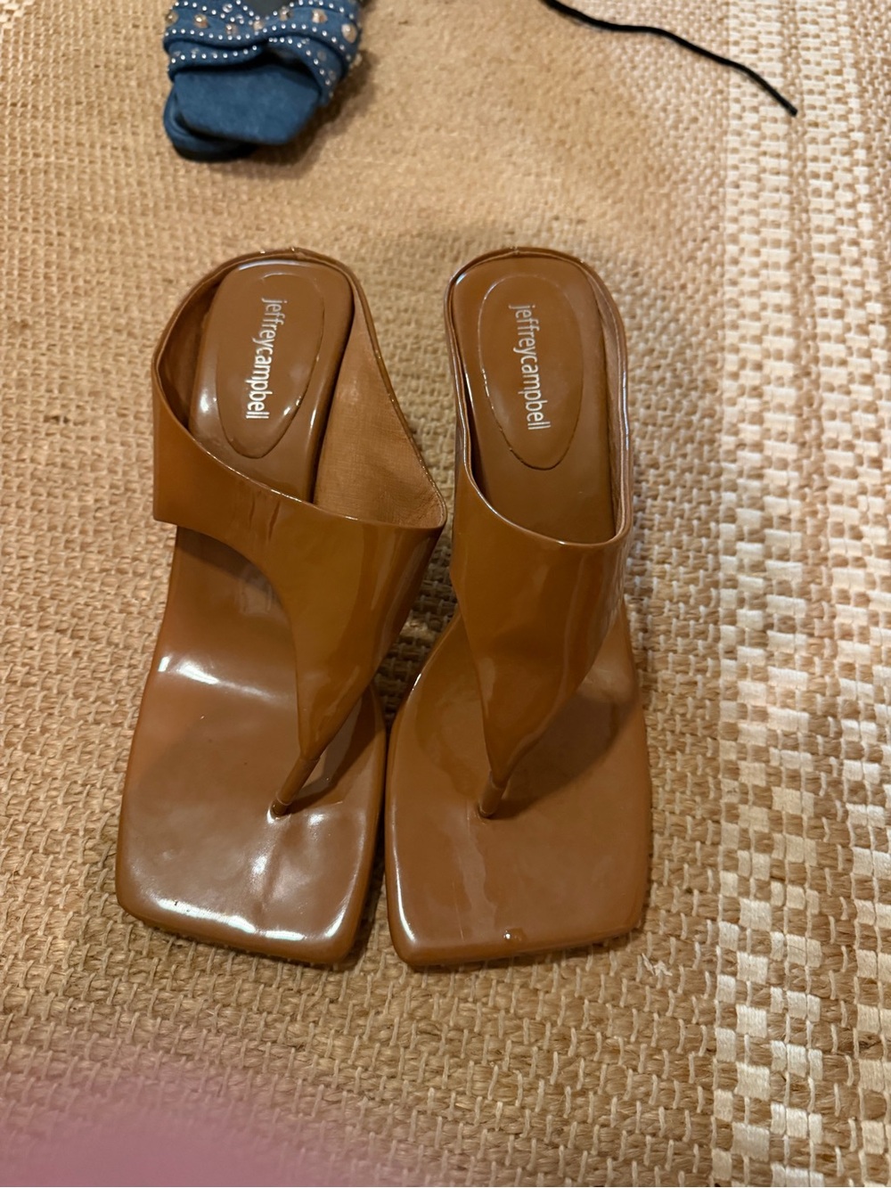 Jeffrey Campbell Cognac Square-Toe Thong Heels